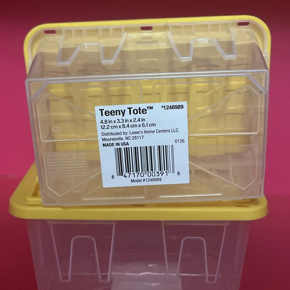 2 Lowe's Clear Mini Teeny Totes With Yellow Cover Lid 4.8